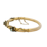 Antique Late Victorian Art Nouveau 14kt Yellow Gold and Cabochon Opal Rope Bangle Bracelet 6.5"