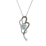 Le Vian Solid 14kt White Gold Aquamarine Diamond Ribbon Crossover Necklace 18"
