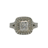 Vera Wang Love 14kt White Gold 1ct Center Princess Diamond and Double Halo Engagement Ring Size 6.5