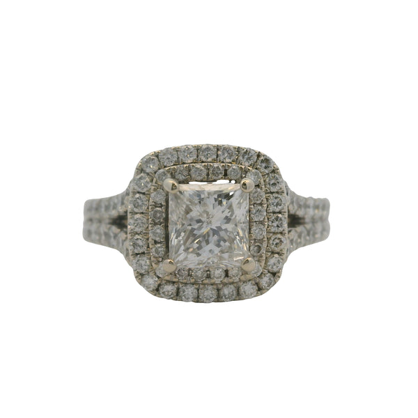 Vera Wang Love 14kt White Gold 1ct Center Princess Diamond and Double Halo Engagement Ring Size 6.5