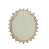 Solid 14kt Yellow Gold Large Lab Opal Cabochon and CZ Halo Cocktail Ring Size 10
