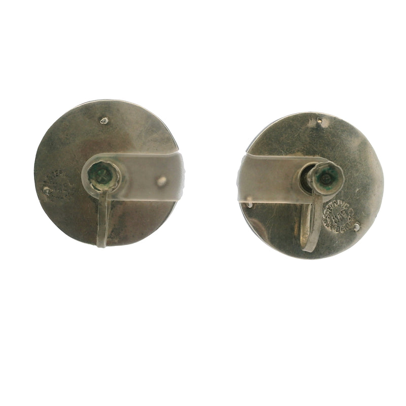 Taxco 925 Sterling Silver Aztec Dancing Monkey Screw-Back Unpierced Earrings with Black Enamel Inlay Signed HAB Converted From Cufflinks