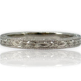 Blue Nile Solid 14kt White Gold Milgrain Stackable 2.5mm Band Ring with Leaf Details Size 7.75