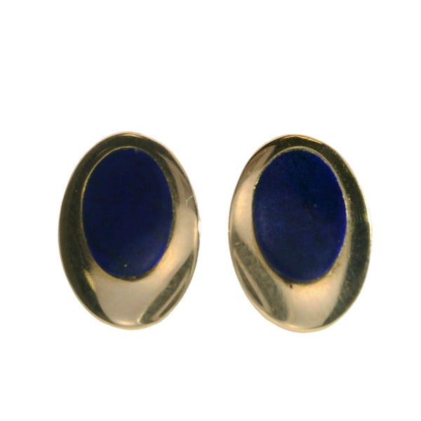 14kt Yellow Gold and Lapis Lazuli Inlay 12mm Oval Stud Earrings