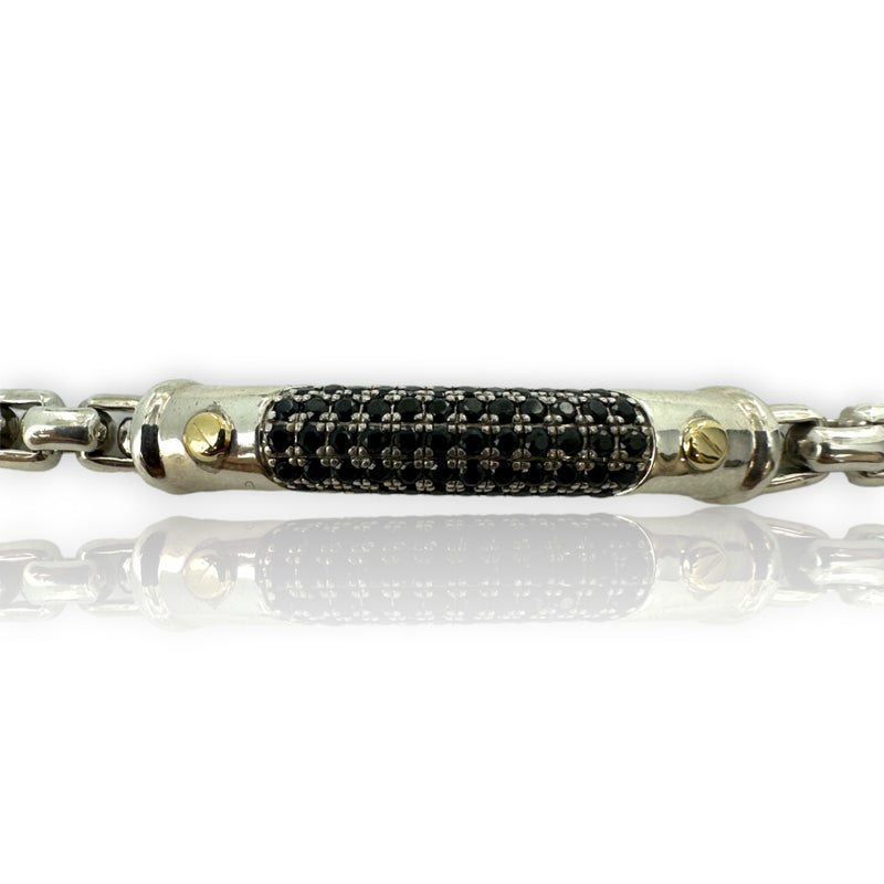 EFFY Jewelry 925 Sterling Silver and 14kt Yellow Gold Bar Bracelet with Black Spinels