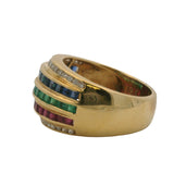 Le Vian Solid 18kt Yellow Gold Emerald, Ruby, Sapphire, and Diamond Dome Ring Size 5.5