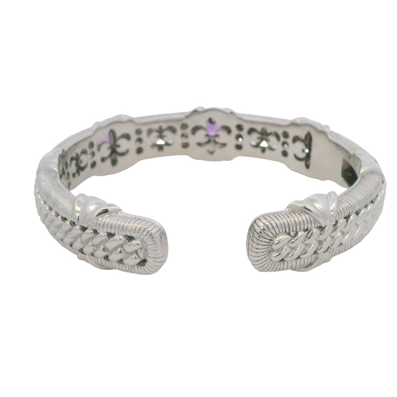 Judith Ripka 925 Sterling Silver and Checkerboard Cut Amethyst 14.5mm Cuff Bracelet