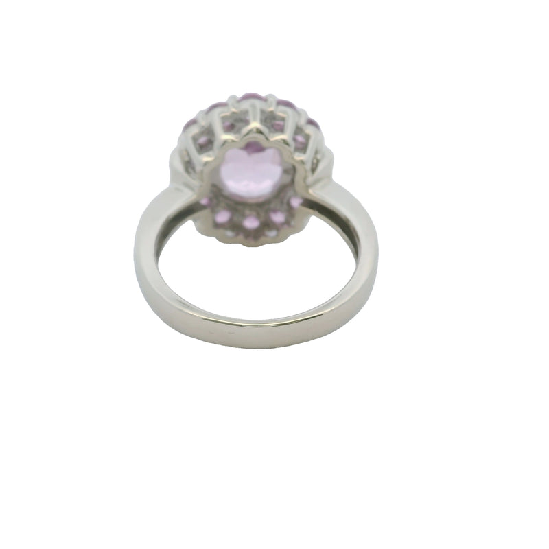 Vintage Effy Bita 14kt White Gold Kunzite and Diamond Halo Cluster Cocktail Ring Size 7