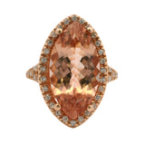Solid 14kt Rose Gold Marquise 4.15ct Morganite Solitaire and Diamond Cocktail Ring Size 6.5