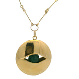 Elaine Chong Solid 18kt Yellow Gold and Aventurine Quartz Large Moving Evil Eye Pendant 19.5" Necklace
