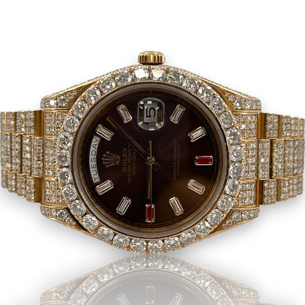 Rolex 218235 Day Date II Diamond Dial President Iced Out 18k Rose Gold 41mm Watch