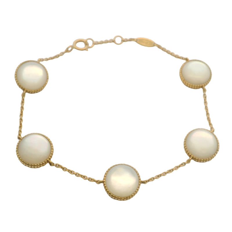 Retired Christian Dior 18kt Yellow Gold Rose des Vents Diamond and Mother of Pearl 7" Bracelet