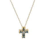 Solid 14kt Yellow Gold Mini Sapphire and Diamond Cross Pendant Necklace 16"