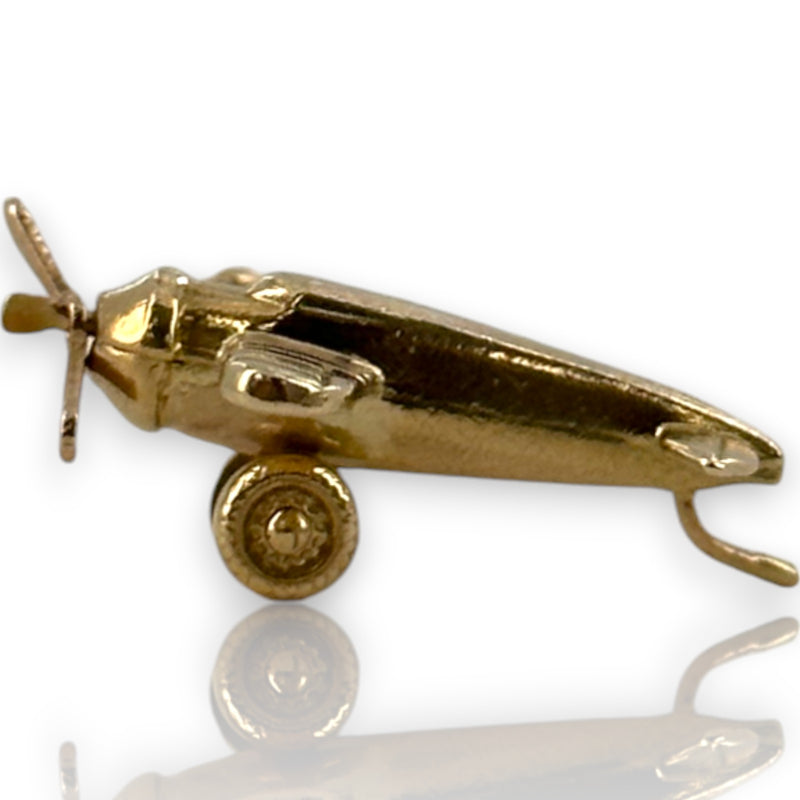 Vintage 14kt Solid Yellow Gold Moving Airplane Travel Dangle Charm for Necklace or Bracelet