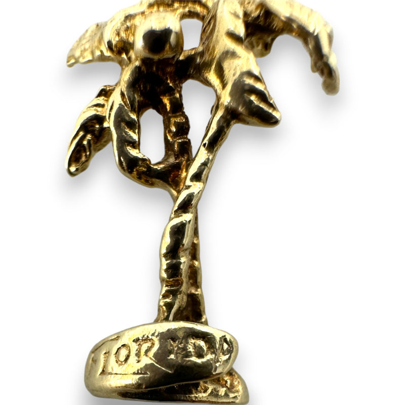 Vintage Florida Palm Trees Beach Travel Charm Pendant Solid 14kt Yellow Gold