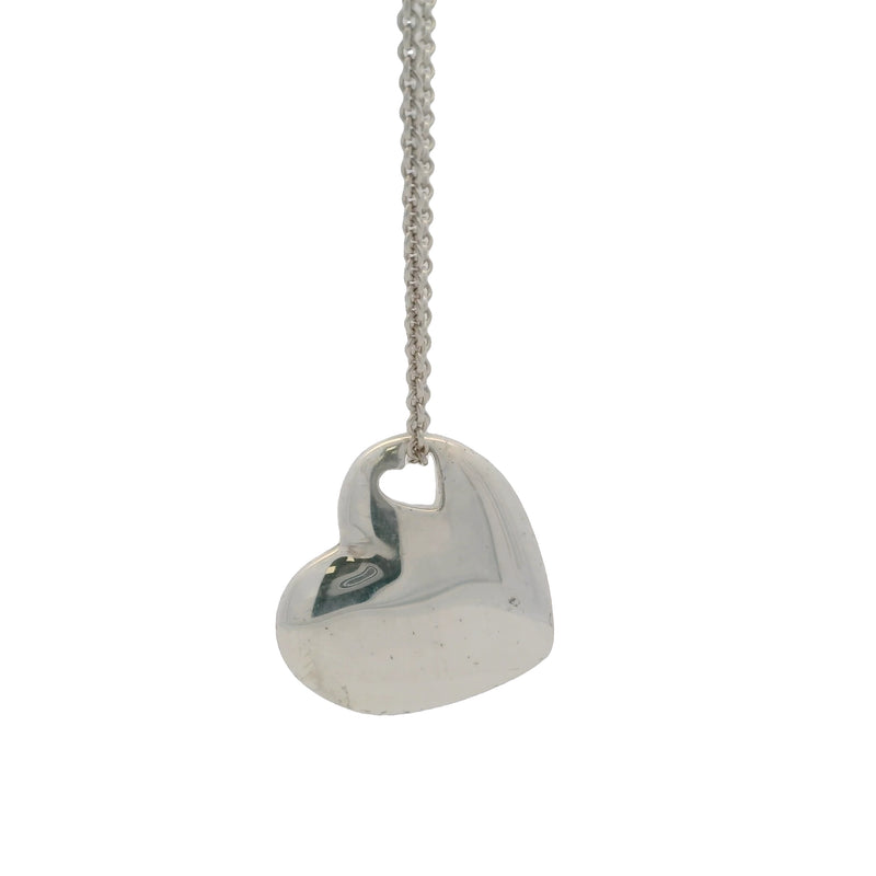 Tiffany & Co 925 Sterling Silver Stencil Puffy Heart Pendant on 16" Chain