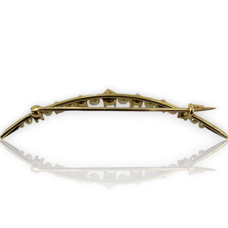 Bates & Klinke Signed 1900-1910s Opal and Pearl Crescent Moon Brooch Pin with Original Pinback