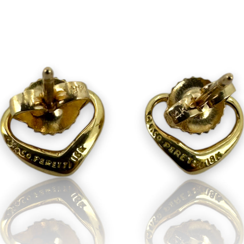 Vintage Tiffany & Co Peretti Mini Open Heart Solid 18KT Yellow Gold Stud Earrings