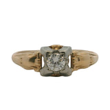 Antique 1930s 14kt White and Yellow Gold Art Deco Solitaire Diamond Ring Size 7