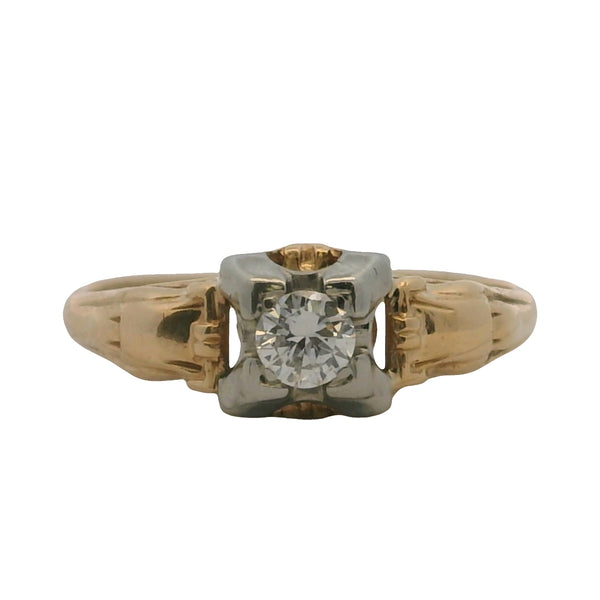 Antique 1930s 14kt White and Yellow Gold Art Deco Solitaire Diamond Ring Size 7