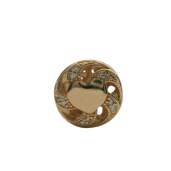 Charm deslizante con espaciador y corazones de cinta Pandora en oro amarillo sólido de 14 kt 585 y circonitas cúbicas