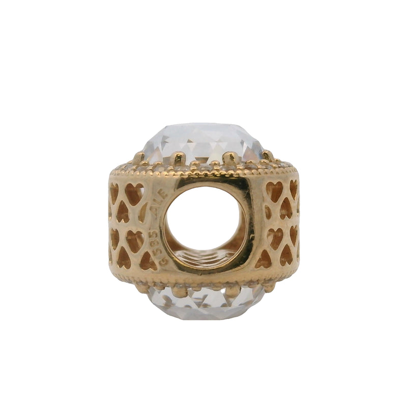 Charm espaciador Pandora "Corazones Radiantes" en oro amarillo macizo de 14 kt y circonitas cúbicas