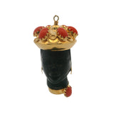 Antique Italian Solid 18kt Yellow Gold Ebony Wood and Coral Blackamoor Head Pendant