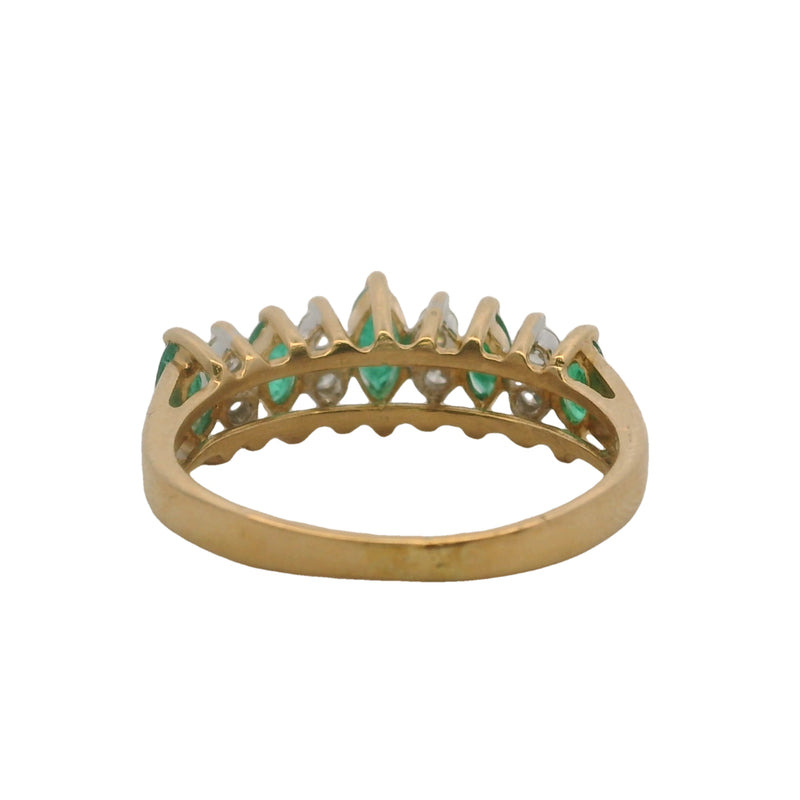 Cardow Jewelry Alternating Marquis Emerald and Diamond 14kt Yellow Gold Ring Size 5.5
