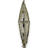 1920s Art Deco 14k White Gold Solid Rhodium Plated Top Blue Sapphire Transitional Cut Diamond Brooch Pin
