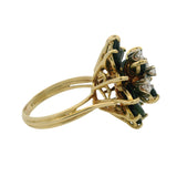 Vintage Solid 18kt Yellow Gold Green Tourmaline and Diamond Cluster Statement Ring Size 10