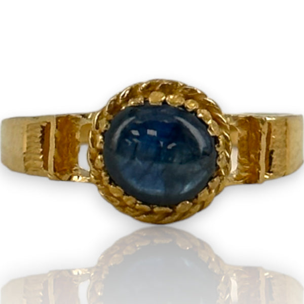 Vintage Solid 22k Yellow Bright Gold Handmade Blue Star Sapphire Solitaire Hand-Chased Ring Size 5.5