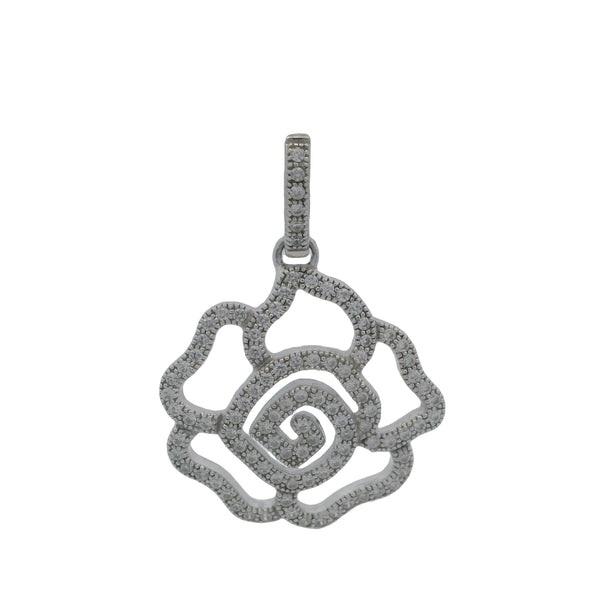 Collar con colgante de flor de rosa pavé de plata de ley 925 y circonitas cúbicas