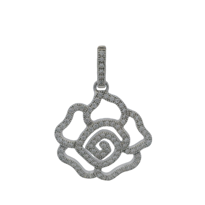Collar con colgante de flor de rosa pavé de plata de ley 925 y circonitas cúbicas