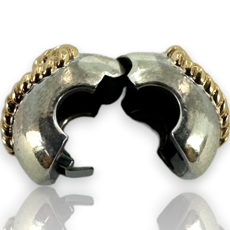 Pandora 925 Sterling Silver Clip Slider Charm with 14kt Yellow Gold Braided Hearts G585 ALE