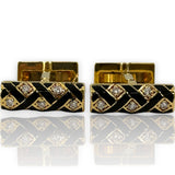 Vintage 1980s Tiffany & CO Solid 18kt Yellow Gold 21.8g Toggle-Back Cufflinks with Diamonds and Black Enamel