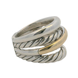 David Yurman Solid 925 Sterling and 14kt Gold Crossover Cable Ring Size 8