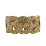 Solid 14kt Yellow Gold and Natural Diamond 12mm Large Chain Shaped Pave Ring Size 10