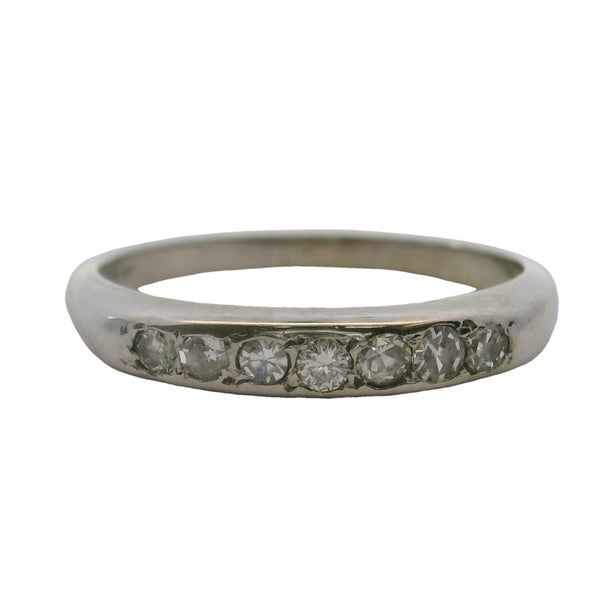 Antique 1920s 14kt White Gold and 7 Diamond Stackable Wedding Band Ring Size 6.25