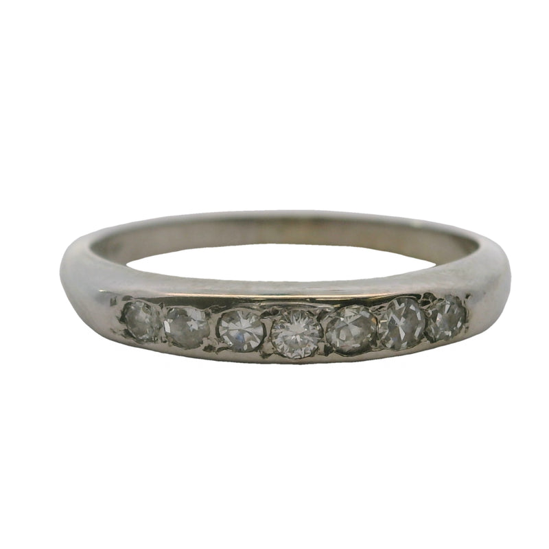 Antique 1920s 14kt White Gold and 7 Diamond Stackable Wedding Band Ring Size 6.25