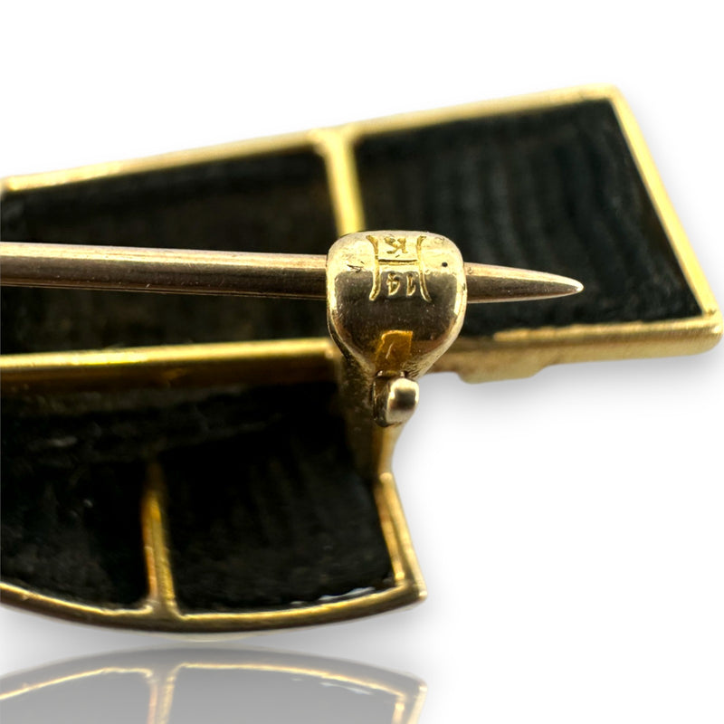 Antique Late Victorian 14kt Yellow Gold, Seed Pearl, and Hair Mourning Brooch made by Hedges & Co