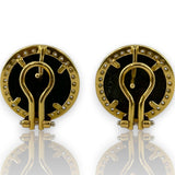 1980s Adriano Chimento 18kt Solid Yellow Gold 20mm Roman Coin Omega-Back Stud Earrings with Diamond Halo Made in Italy