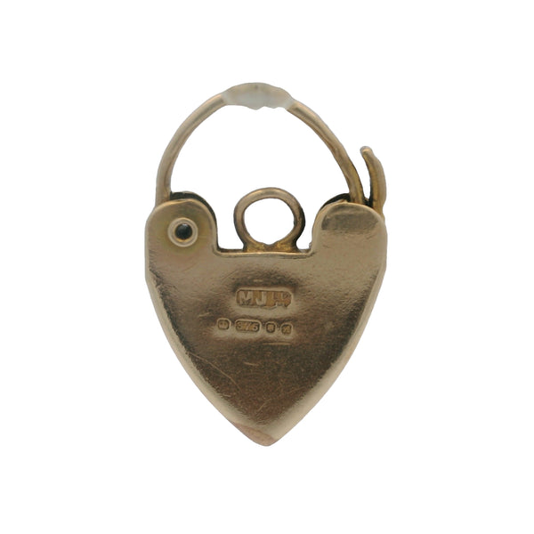 Vintage 1975 Victorian Revival 9kt Yellow Gold Heart Lock Charm Pendant Made In London
