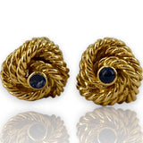 Vintage 1960s Tiffany & Co Solid 18kt Yellow Gold Lab Sapphire Cabochon Knot Double-Sided Cufflinks