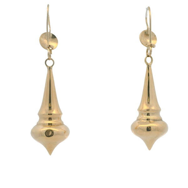 Vintage Italian Solid 18kt Yellow Gold Torpedo Drop Dangle 2.1" Long Hook Earrings