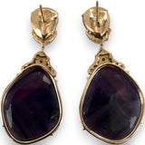 JRG Unique Solid 18kt Rose Gold Thin-Sliced Amethyst and Diamond 1.8" Long Drop/Dangle Earrings