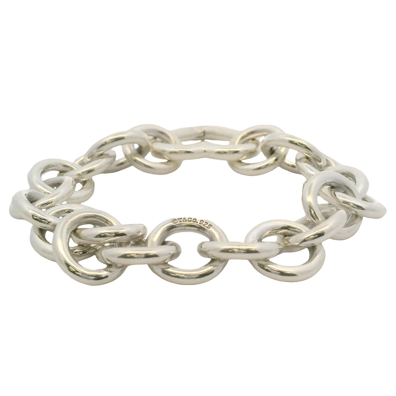 Retired Tiffany & Co Solid 925 Sterling Silver Heart Clasp Cable Link Bracelet 7"