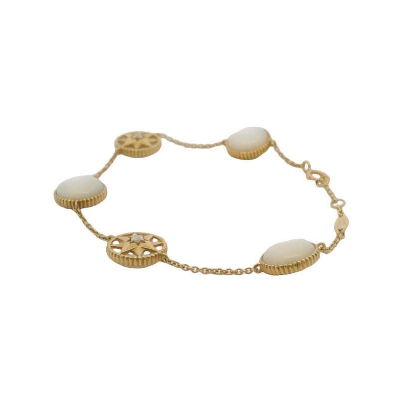 Retired Christian Dior 18kt Yellow Gold Rose des Vents Diamond and Mother of Pearl 7" Bracelet