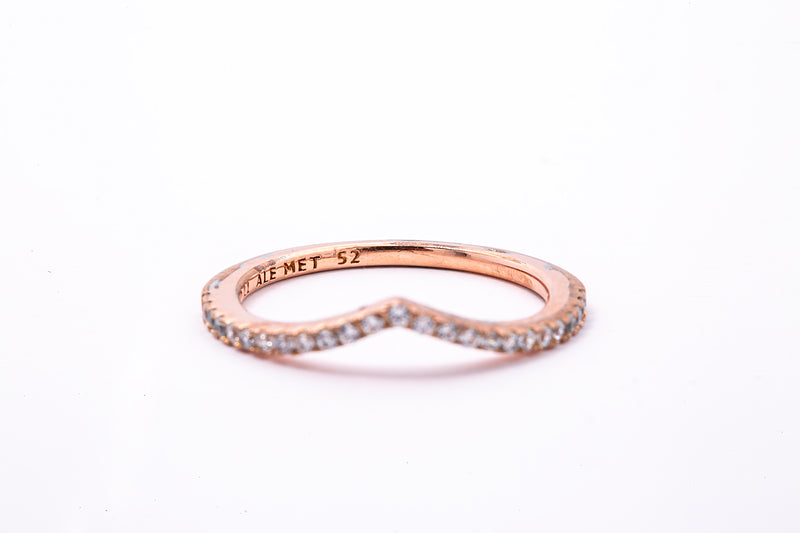 Pandora ALE Cubic Zirconia Wishbone 14K 585 Rose Gold Plated Metal Ring 52 US 6