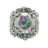 Sarda 925 Sterling Silver Mystic Topaz Spiral Openwork Statement Ring Size 9.5