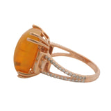 Retired EFFY Solid 14kt Rose Gold Pregnant Fire Opal and Diamond Cocktail Ring Size 7